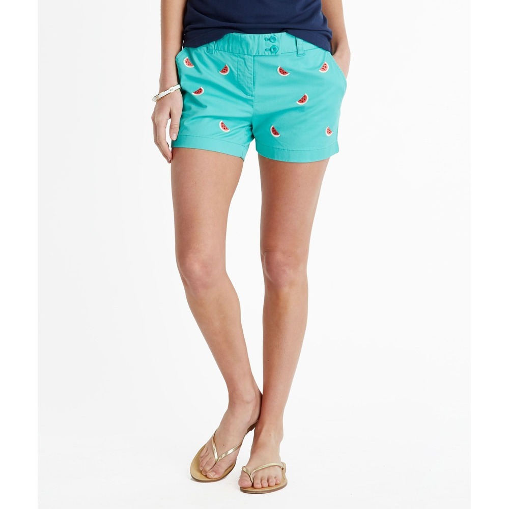Vineyard Vines Shorts Womens 12 Teal Watermelon Embroidered Chino Preppy Summer